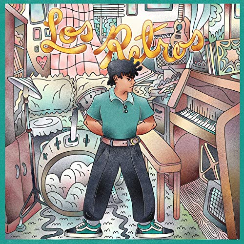 Album cover for "Los Retros - Retrospect" featuring illustrated musician and instruments.