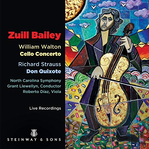 "CD cover featuring a stained-glass style image of a man holding a cello."