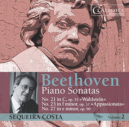 CD cover featuring Beethoven's portrait and pianist Sequeira Costa's photo, with text overlay.