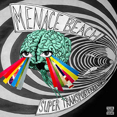 Album cover: green brain with eyes, colorful rays, swirling background.