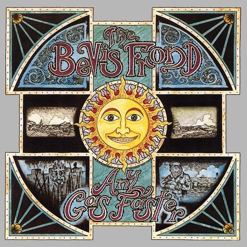 Album cover for The Bevis Frondās āAny Gas Fasterā with sun and landscapes.