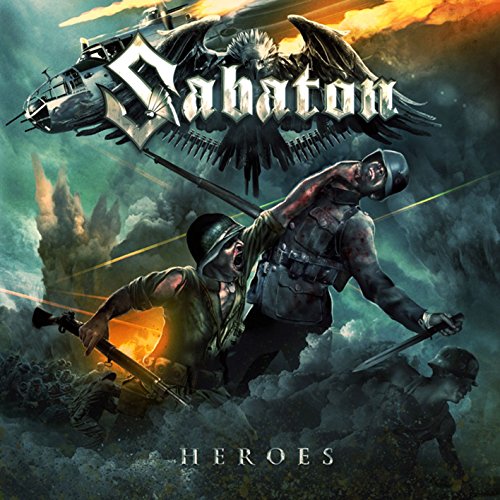 "Sabaton Heroes CD cover art featuring soldiers and a bomber plane amidst war-torn landscape."