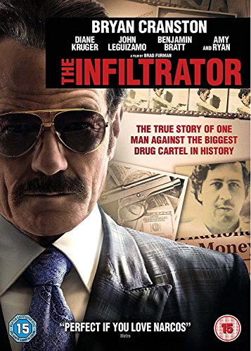 DVD cover for "The Infiltrator" starring Bryan Cranston, with money imagery.