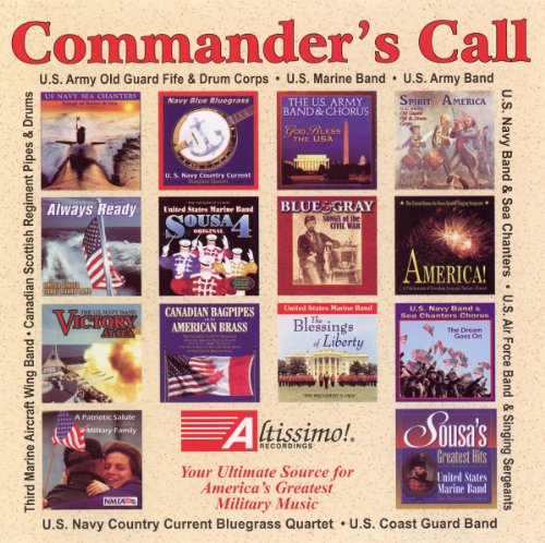 CD cover for "Commander's Call," featuring patriotic imagery and military bands.