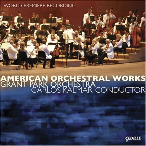 "CD cover featuring a full orchestra on stage with blurry water below."