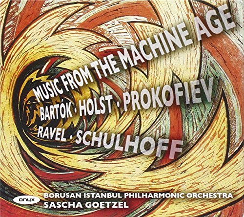 CD cover with swirling orange and yellow abstract design, text listing composers.