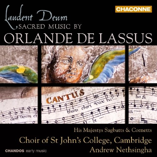 "CD cover with black background, musical notes, and Renaissance-style artwork."