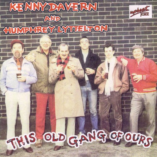 "CD cover featuring six men standing against a brick wall, holding drinks."