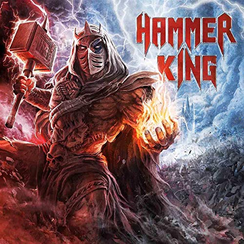 Fantasy illustration of a masked figure holding a hammer amidst flames.