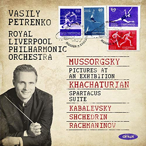 CD cover featuring conductor Vasily Petrenko and vintage postage stamps.