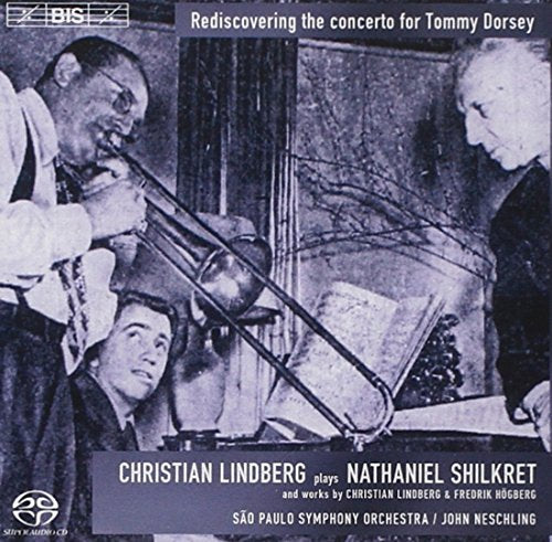 Black and white CD cover featuring a man playing a trombone.