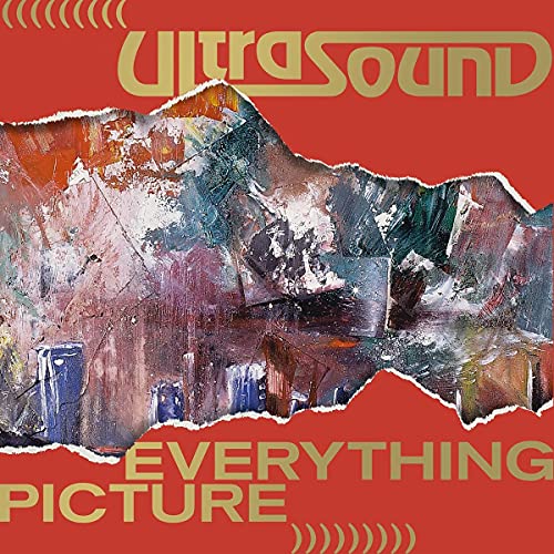 Album cover with red background, gold text, and a central torn abstract painting.