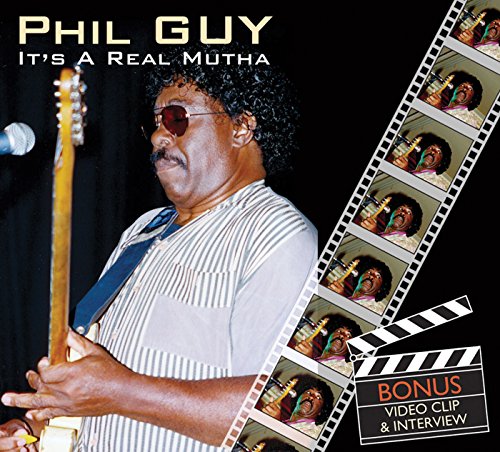 "CD cover featuring Phil Guy holding a guitar, with film strip and bonus text."
