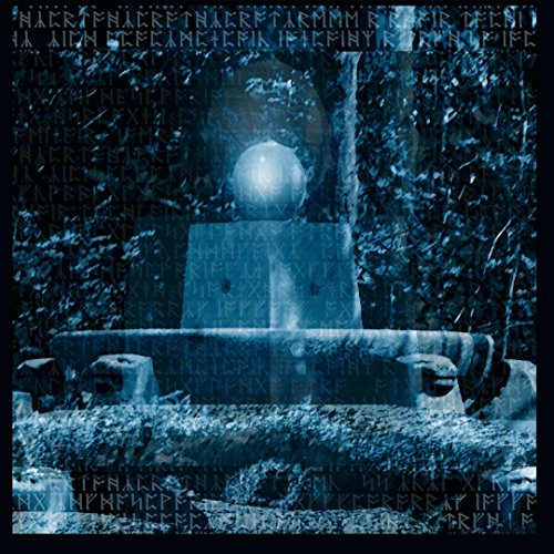 A dark, blue-toned image of a glowing orb on a stone pedestal.