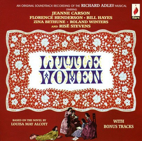 "Red CD cover with 'Little Women' title, featuring actresses in period dresses below."