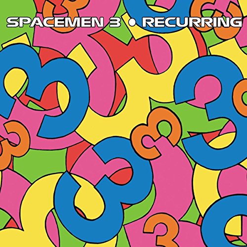 Album cover for Spacemen 3’s “Recurring” featuring repeating colorful number 3s.