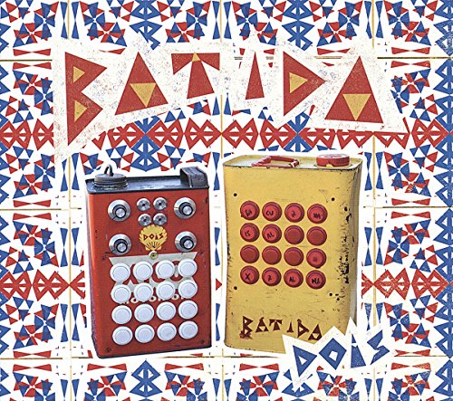 "Album cover featuring two old telephones against a patterned red, blue, and white background."