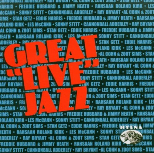 "Red and blue album cover with 'GREAT LIVE JAZZ' text and artist names."