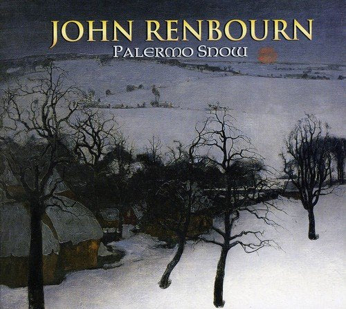 "Album cover with snowy landscape, bare trees, and cottage, titled 'John Renbourn - Palermo Snow'."