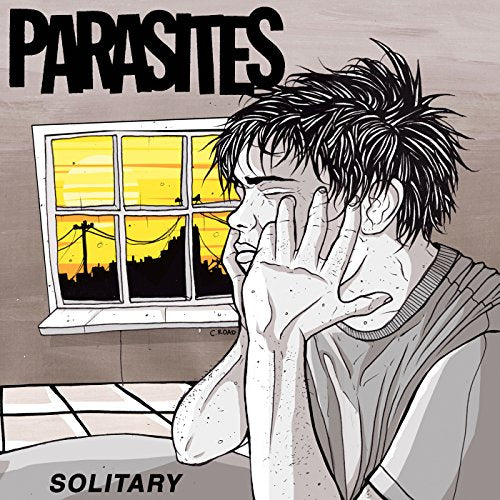“Parasites - Solitary” CD cover: distressed illustration of a man by a window.