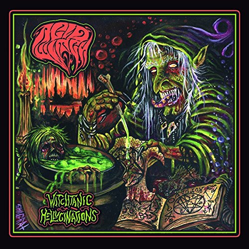 Dark fantasy album cover depicting a witch stirring a bubbling cauldron.