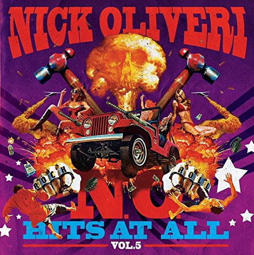 Album cover for Nick Oliveri’s “N.O. Hits At All Vol.5” with explosion imagery.