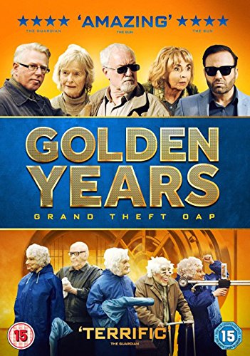 DVD cover for “Golden Years” featuring older adults, some with sunglasses.