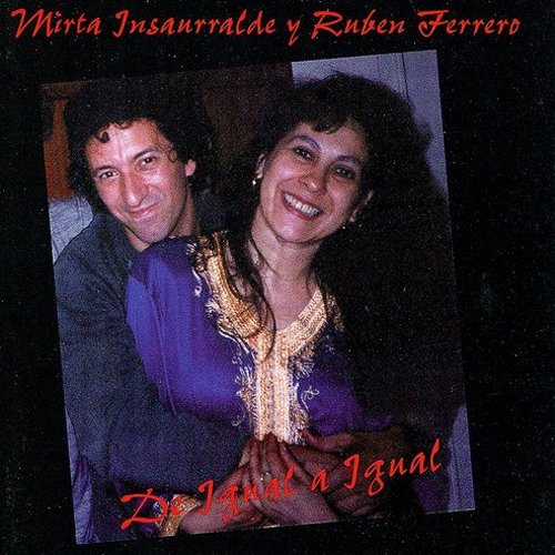 "CD cover with man and woman smiling, surrounded by red text on a black background."