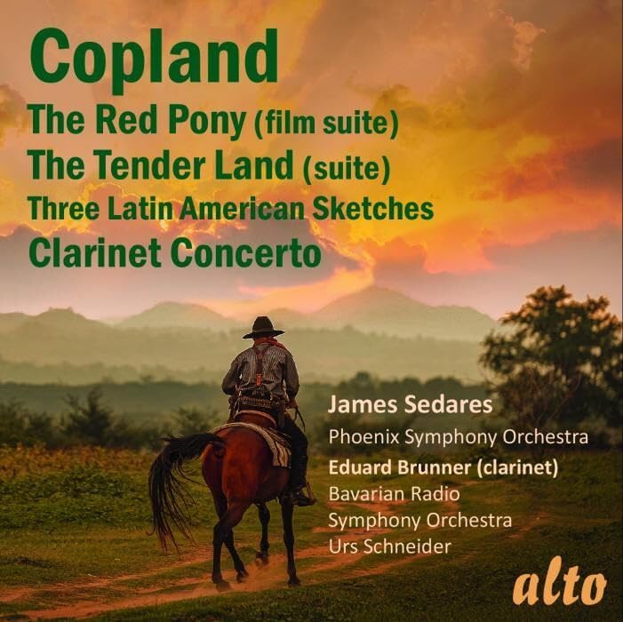CD cover: Cowboy on horseback in a golden field, text details composers.