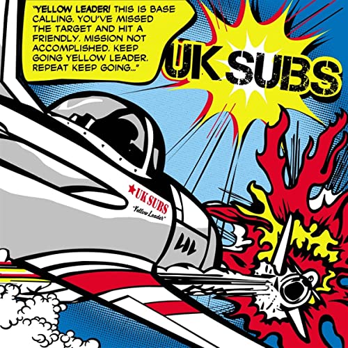 Comic-style album cover for U.K. Subs, featuring a crashing airplane.