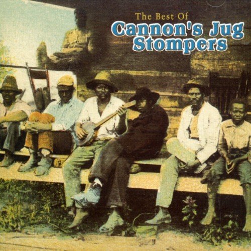 "Vintage album cover with six men sitting on steps, playing instruments."