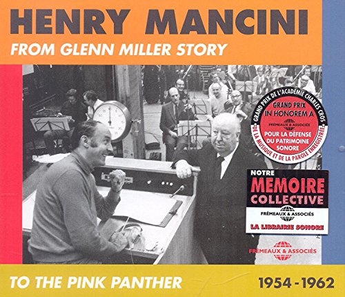 "CD cover with black and white photo of Henry Mancini and an orchestra."