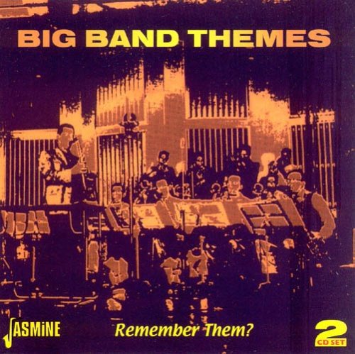"Album cover with a band performing, orange-toned image, 'Big Band Themes' title."