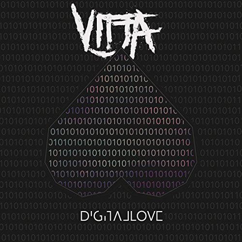 "Album cover with 'VITJA' and 'D'GITALLOVE' text, heart-shaped binary code on a black background."