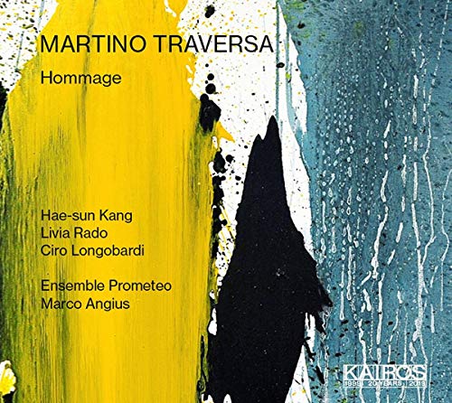 "CD cover with abstract yellow, blue, and black paint splatter design and artist names."