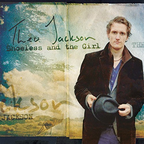 "CD cover with Theo Jackson holding a hat, against a cloudy sky background."