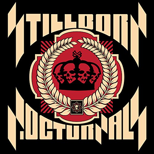 Album cover with a black background, red and gold emblem, and crowned skulls.