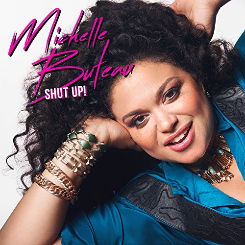 "Vinyl album cover featuring Michelle Buteau smiling, wearing blue and gold jewelry."