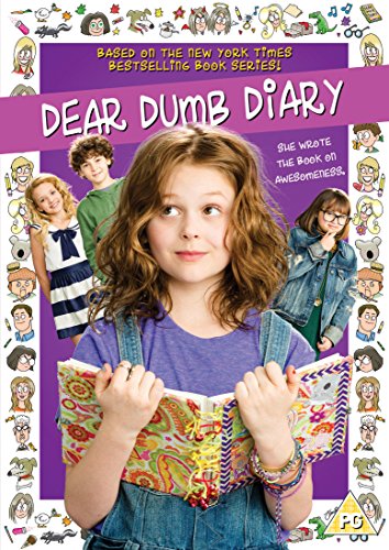 "DVD cover featuring a young girl holding a diary, surrounded by cartoon characters."