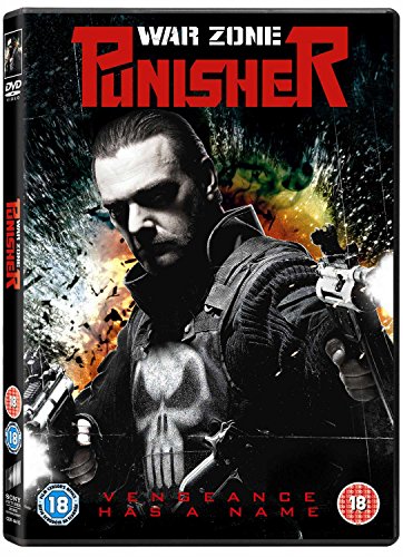DVD case for "The Punisher: War Zone" with a man holding guns, explosive background.