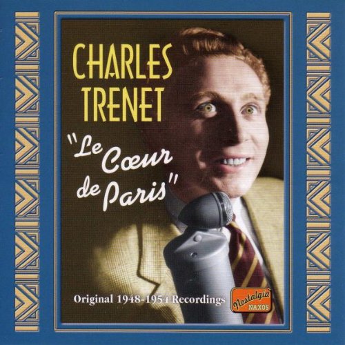 Charles Trenet album cover with a man holding an old-fashioned telephone, blue border.
