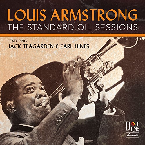 Louis Armstrong playing trumpet on sepia-toned CD cover with orange and white text.