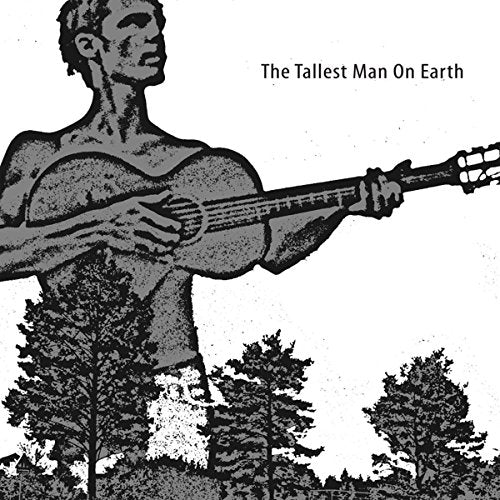 Black and white album cover featuring a man with a guitar and trees.