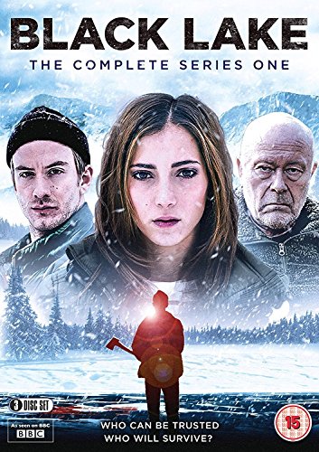 "Black Lake DVD cover featuring three actors and a person with an axe in snow."