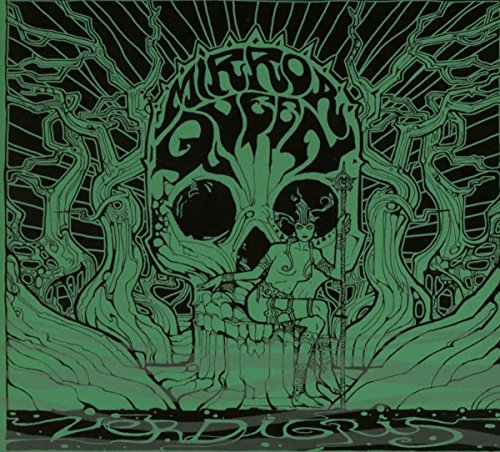 Green album cover with skull, woman, and intricate swirling designs.