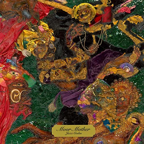 Collage album cover for Moor Mother’s “Jazz Codes” featuring gold and red tones.