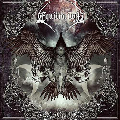 "Album cover with skull, wings, and skeletons, ornate border, and dark background."