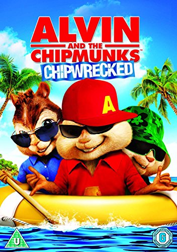 "Alvin and the Chipmunks: Chipwrecked" DVD cover featuring cartoon chipmunks in a yellow canoe.