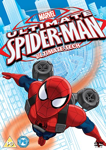 DVD cover for “Ultimate Spider-Man: Ultimate Tech” featuring Spider-Man flying.