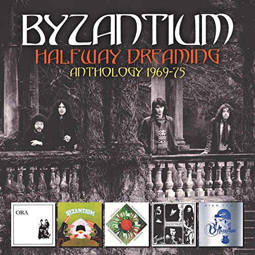 "CD anthology cover featuring a black-and-white band photo and five album covers."